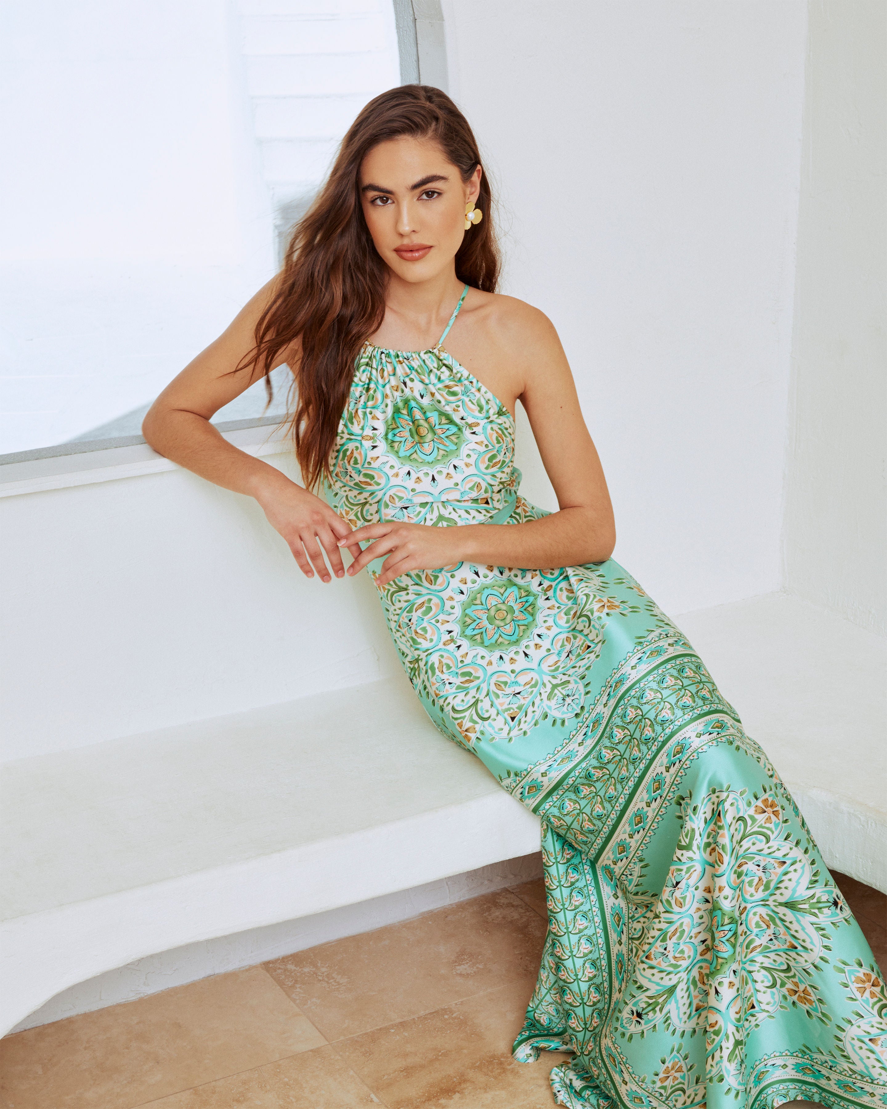 Gayle Satin Printed Maxi Dress-Vogue Logic