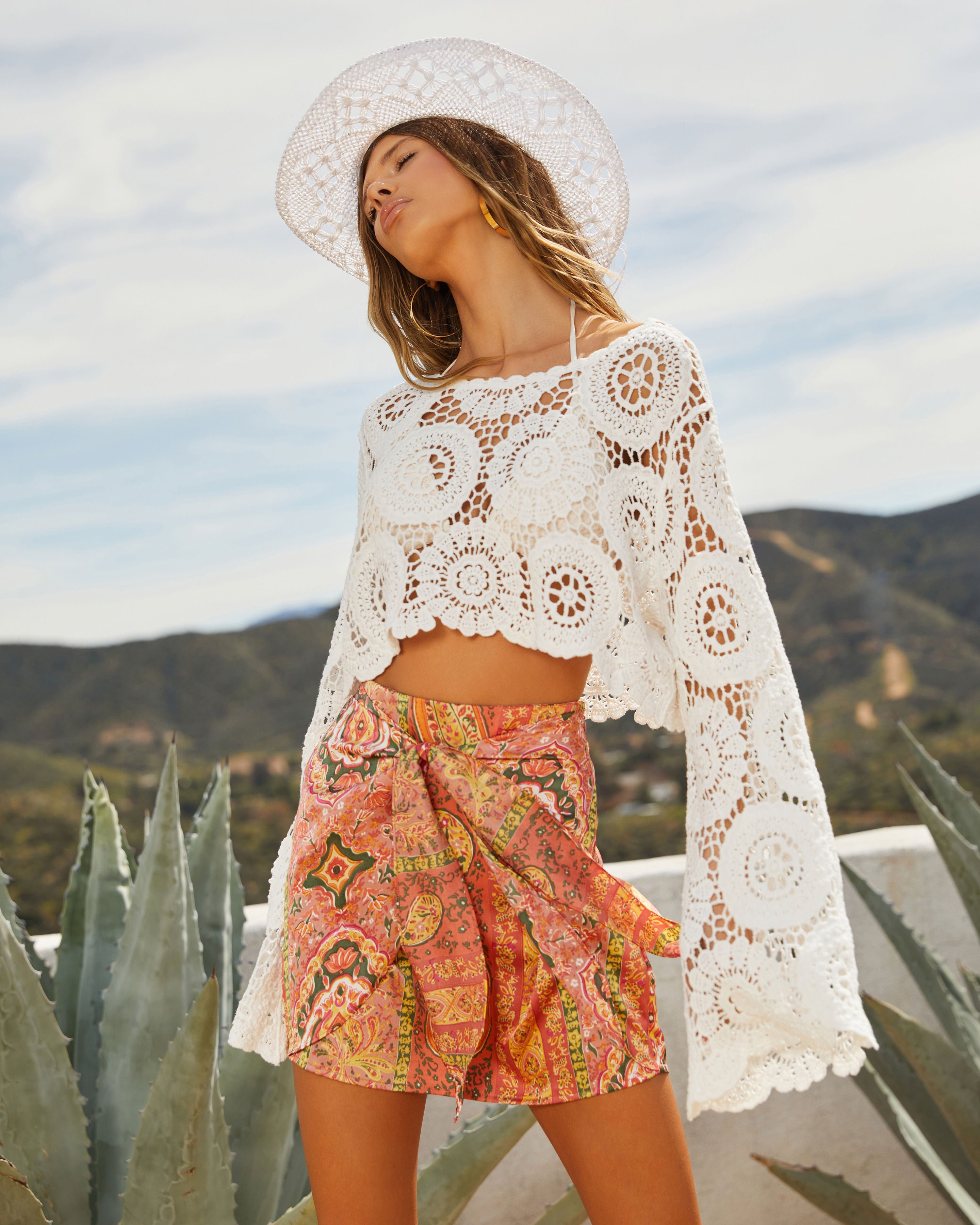 Boho Breeze Long Sleeve Crochet Top-Vogue Logic