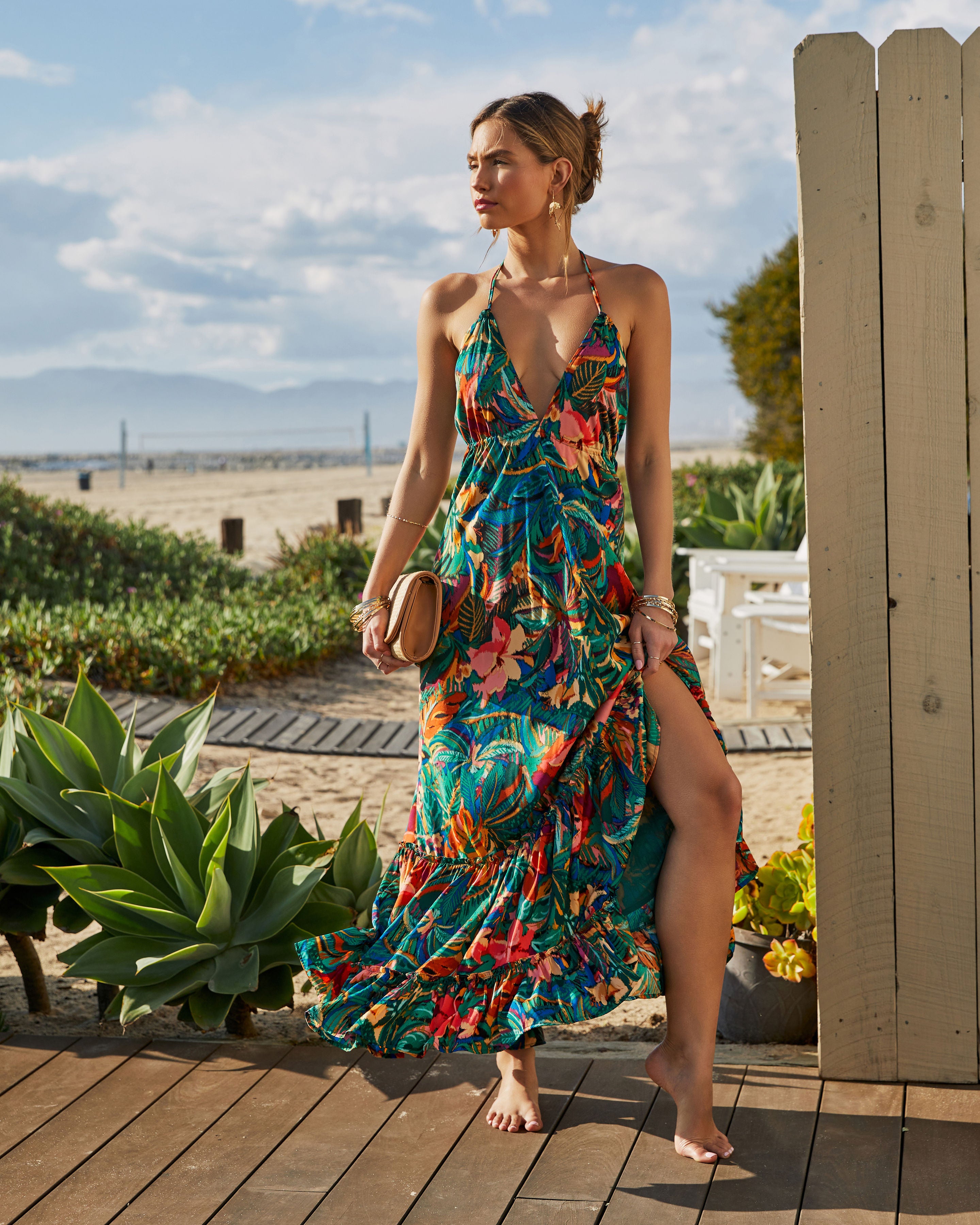 Ophira Tropical Print Maxi Dress-Vogue Logic