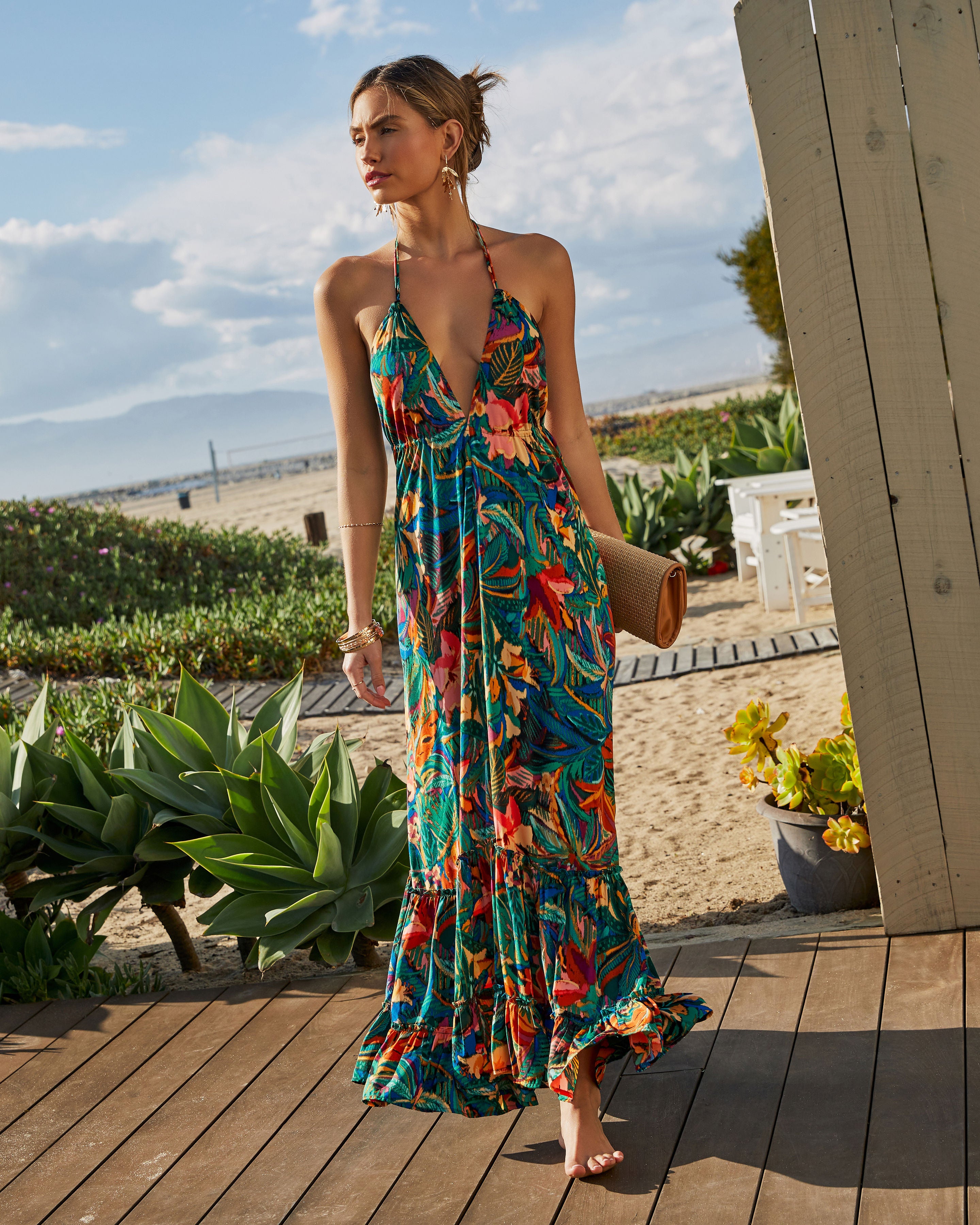 Ophira Tropical Print Maxi Dress-Vogue Logic