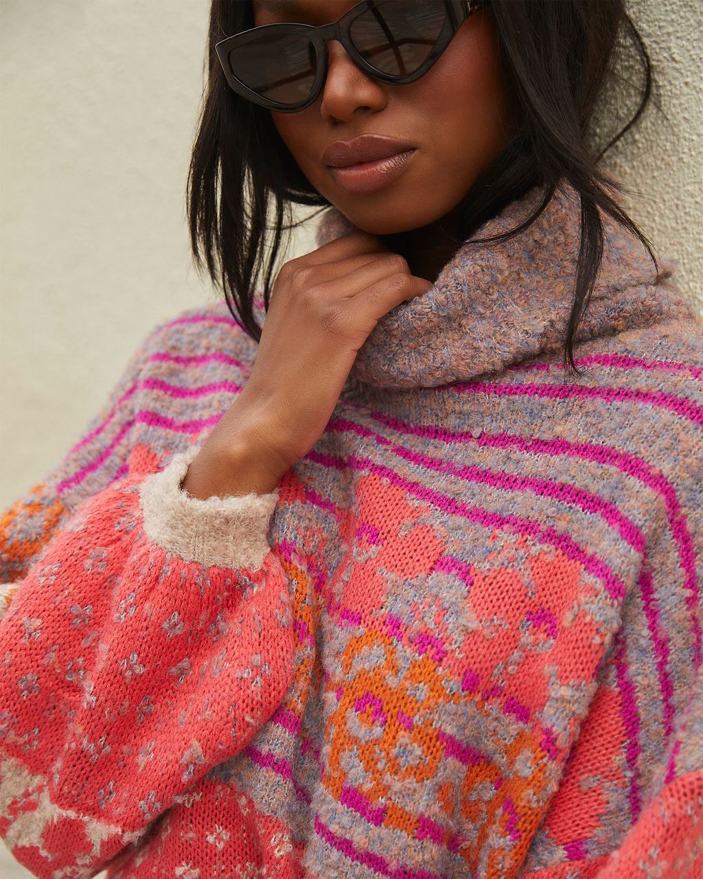 Monet Knit Printed Turtleneck Pullover Sweater-Vogue Logic