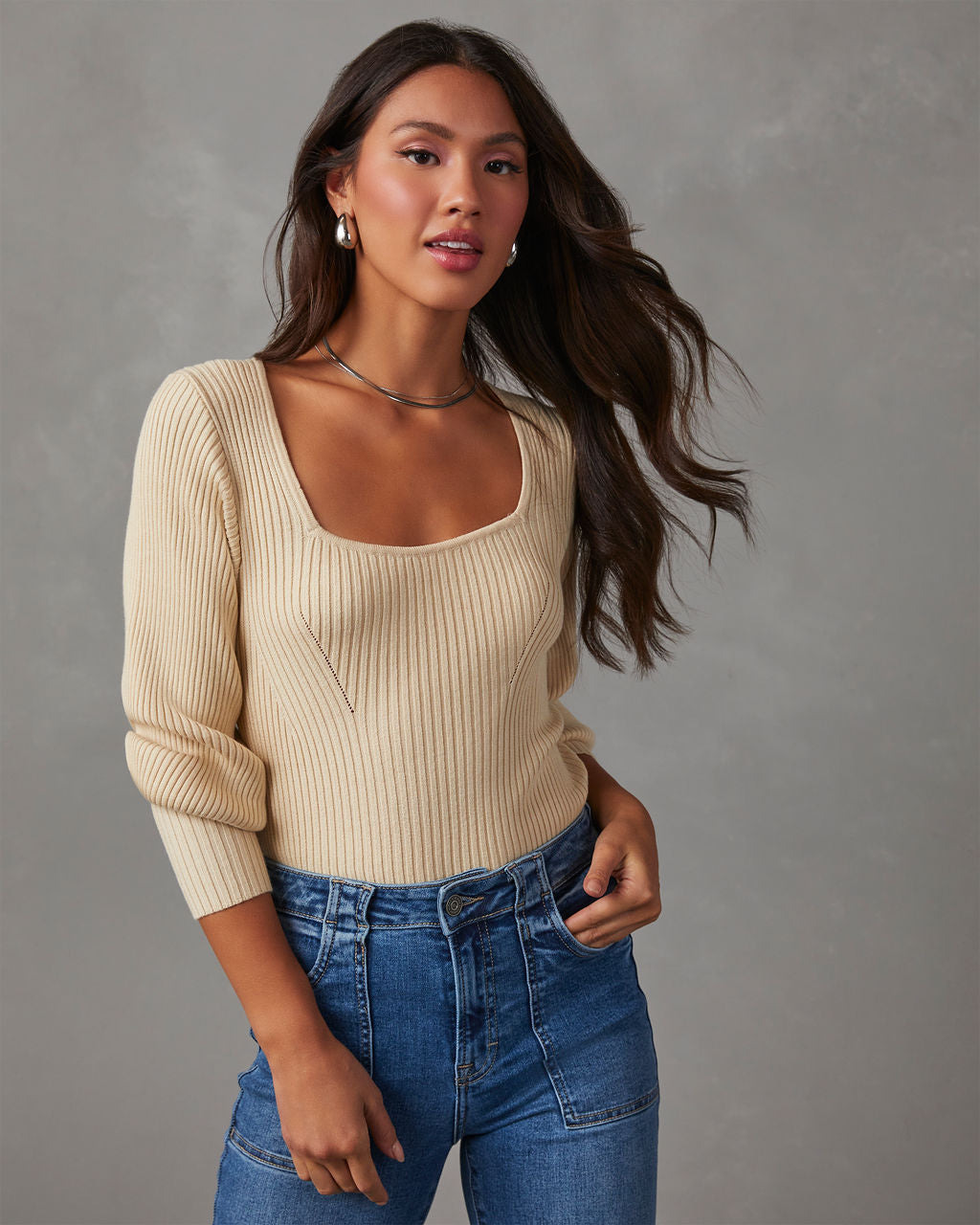 Keller Balloon Sleeve Ribbed Sweater-Vogue Logic
