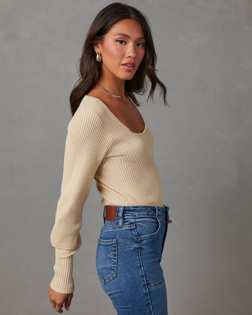 Keller Balloon Sleeve Ribbed Sweater-Vogue Logic