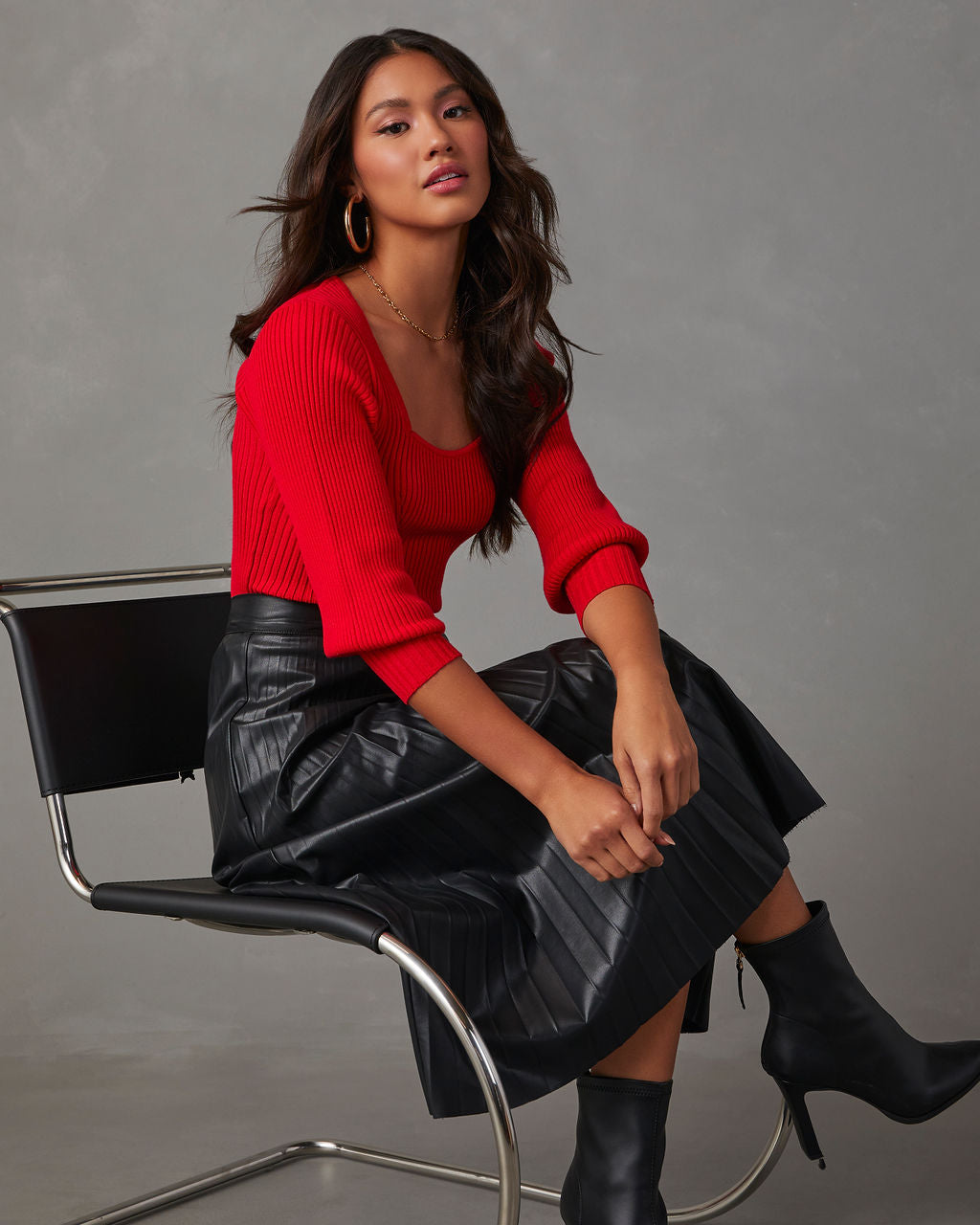 Keller Balloon Sleeve Ribbed Sweater-Vogue Logic