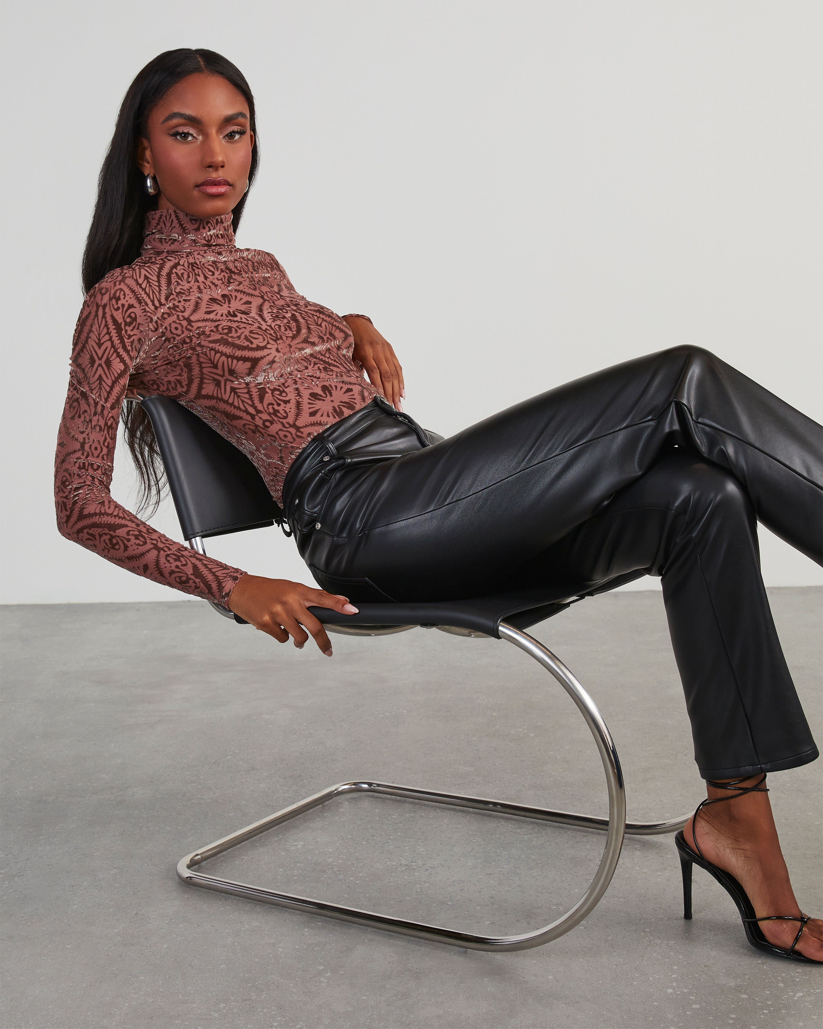 Tessy Velvet Burnout Turtleneck Top-Vogue Logic