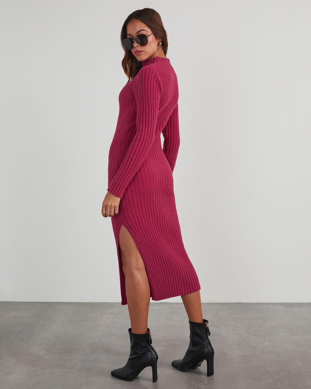 Lidia Ribbed Midi Sweater Dress-Vogue Logic