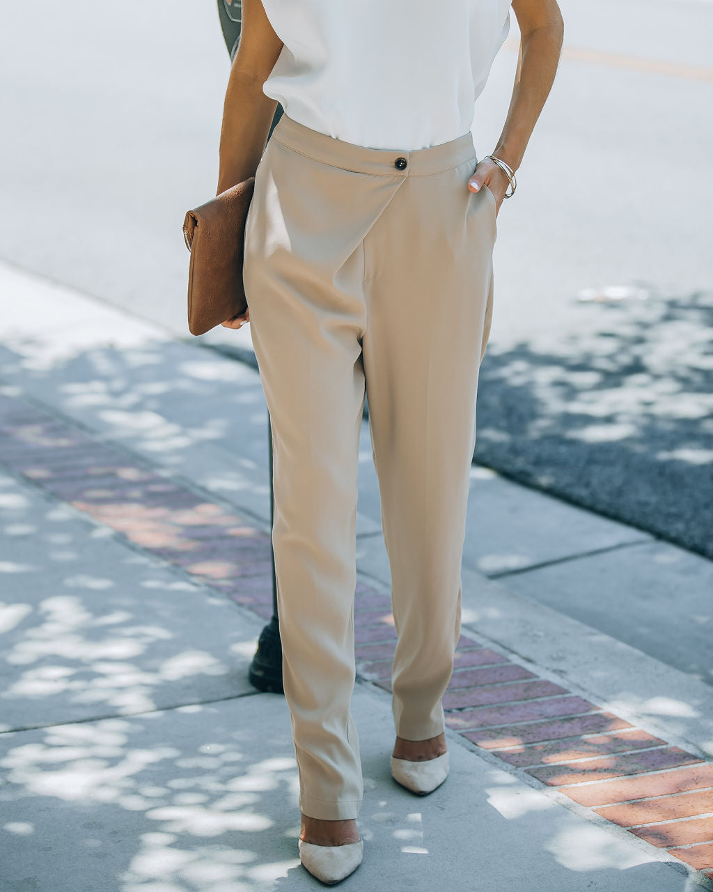 Uncommon Times Pocketed Asymmetrical Button Pants-Vogue Logic