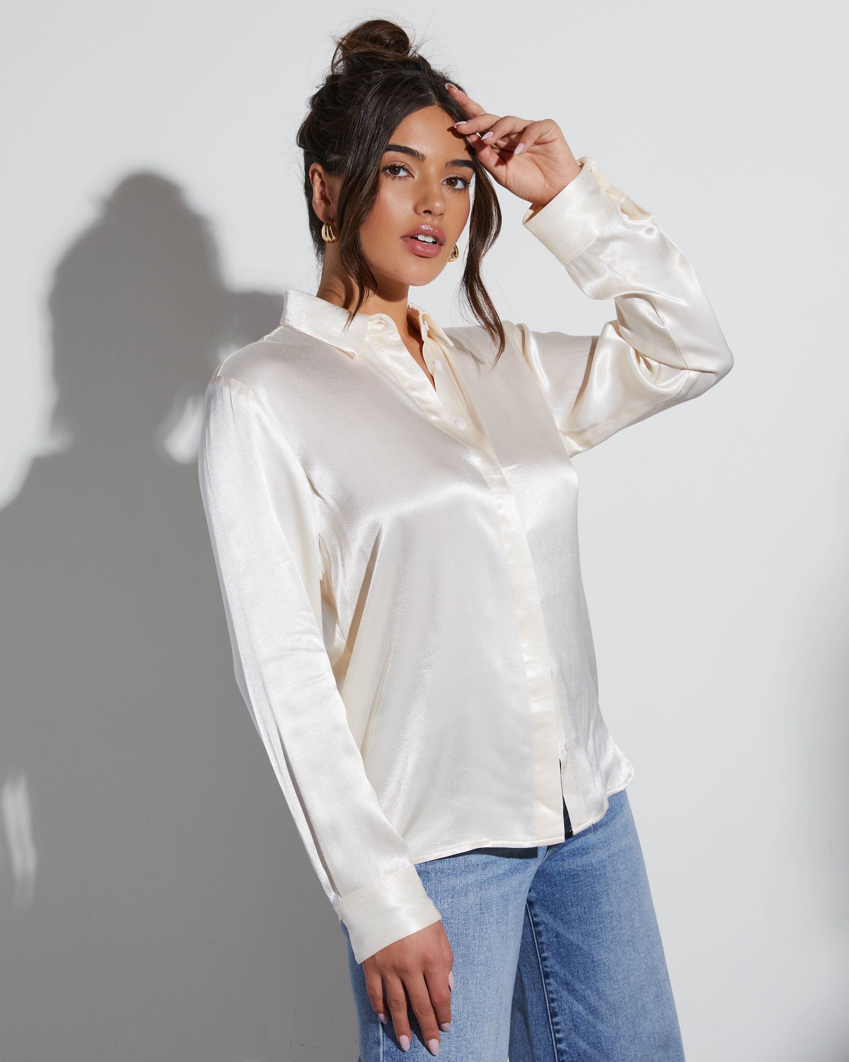 Marcos Satin Button Down Top-Vogue Logic