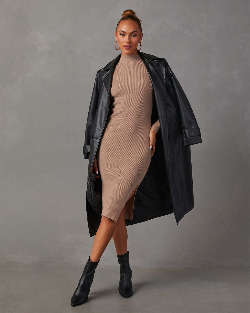 Essential Mock Neck Knit Midi Dress-Vogue Logic