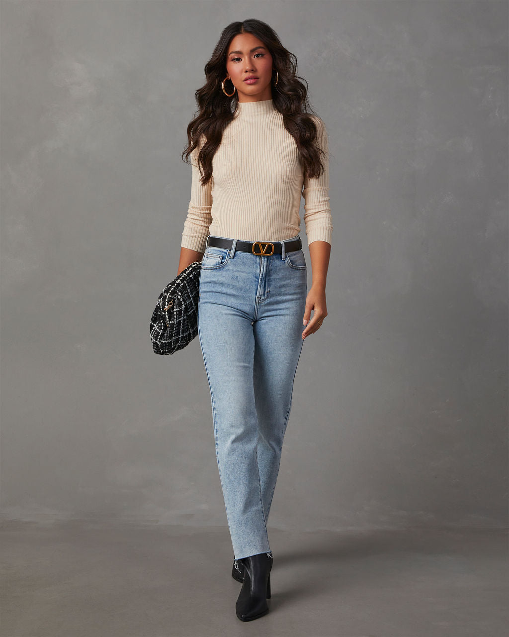 Naomi Ribbed Mock Neck Long Sleeve Top-Vogue Logic
