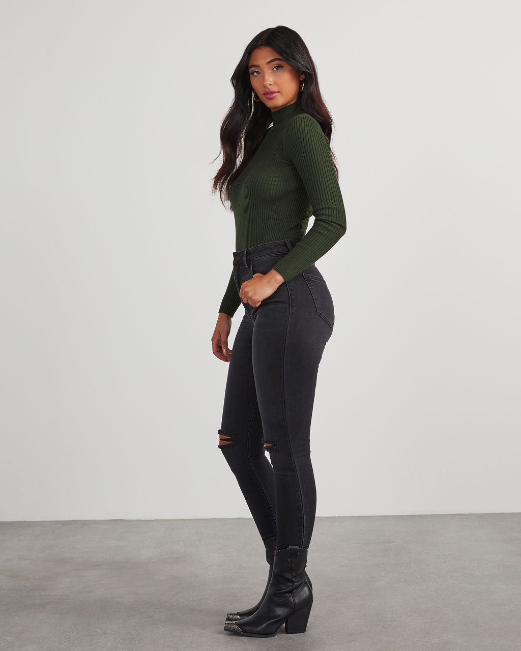 Naomi Ribbed Mock Neck Long Sleeve Top-Vogue Logic