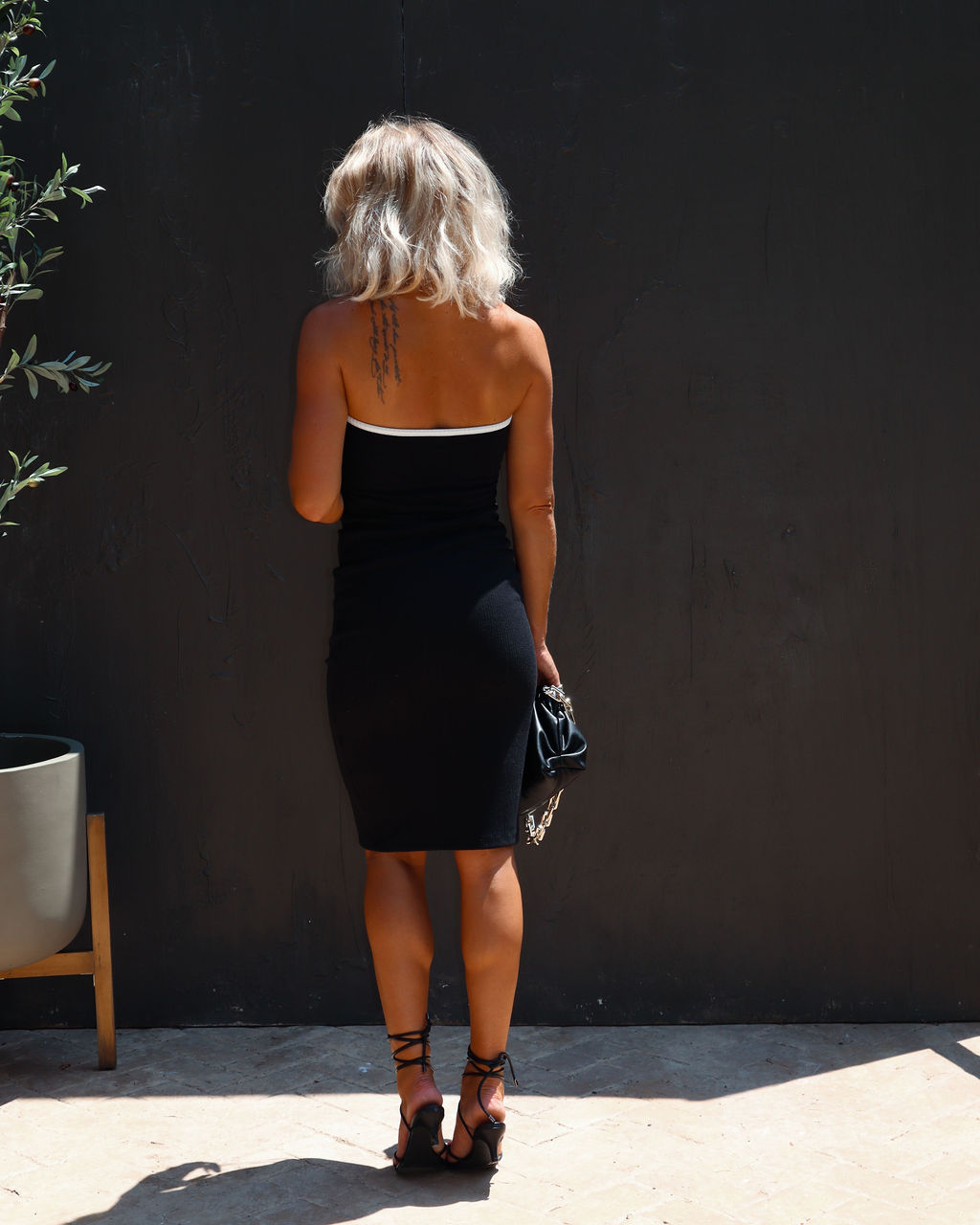 Modern Day Jackie Ribbed Cutout Strapless Midi Dress-Vogue Logic