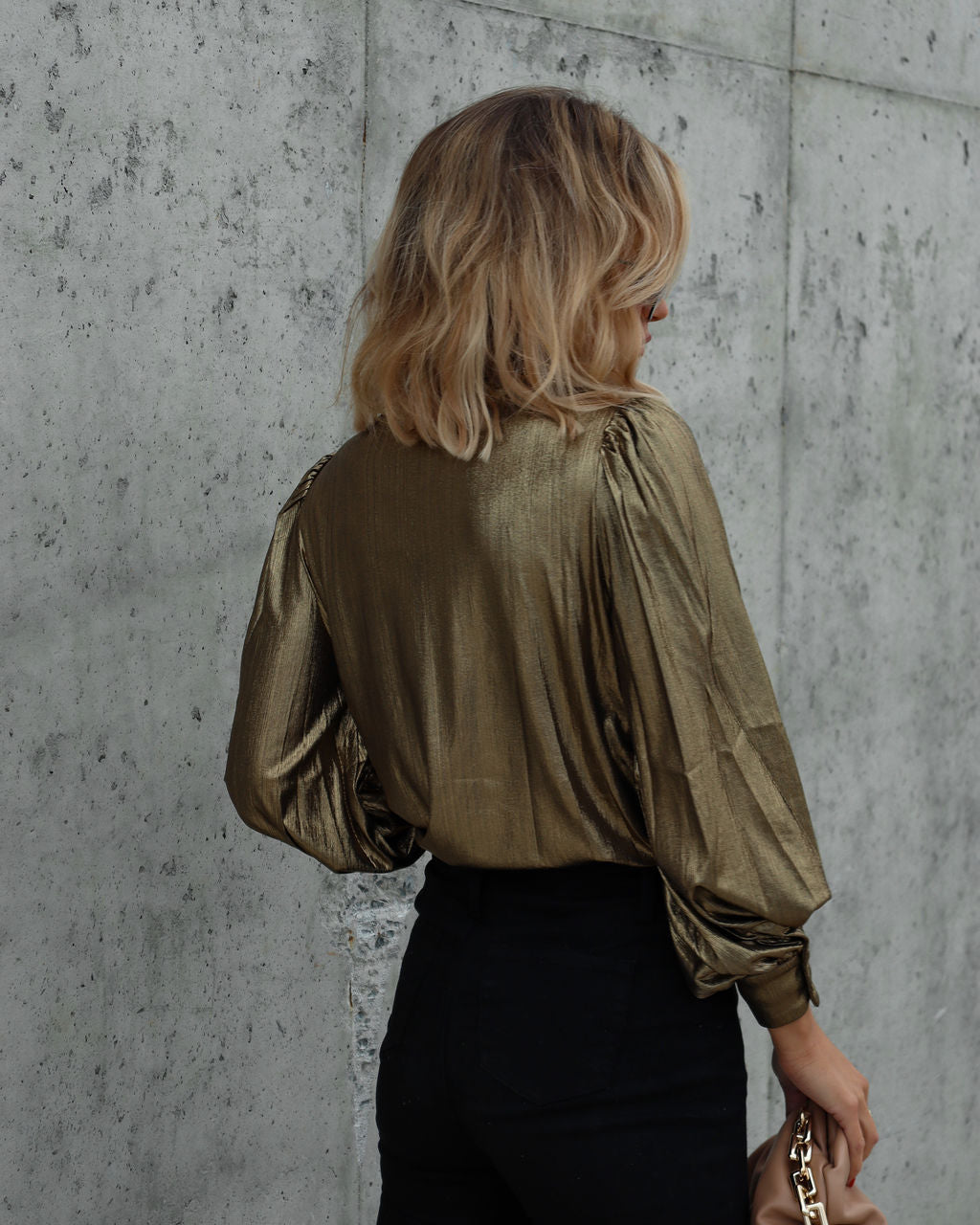 Raquel Metallic Button Down Top-Vogue Logic