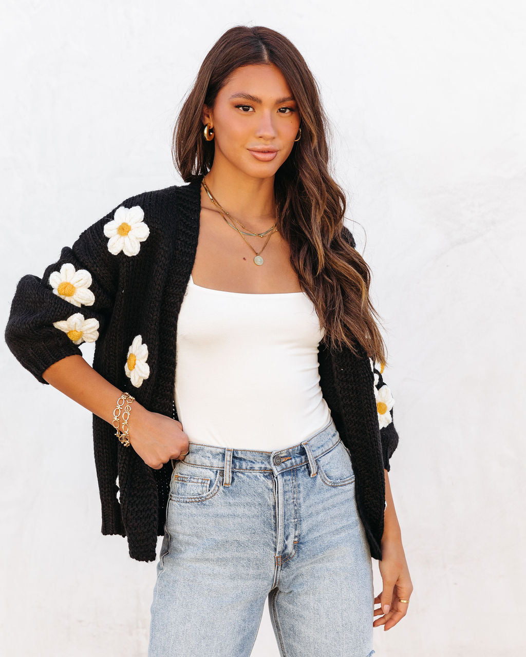 Fallen Daisy Oversized Knit Cardigan-Vogue Logic