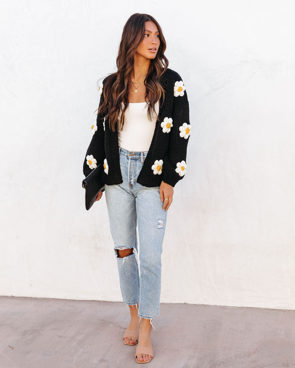 Fallen Daisy Oversized Knit Cardigan-Vogue Logic