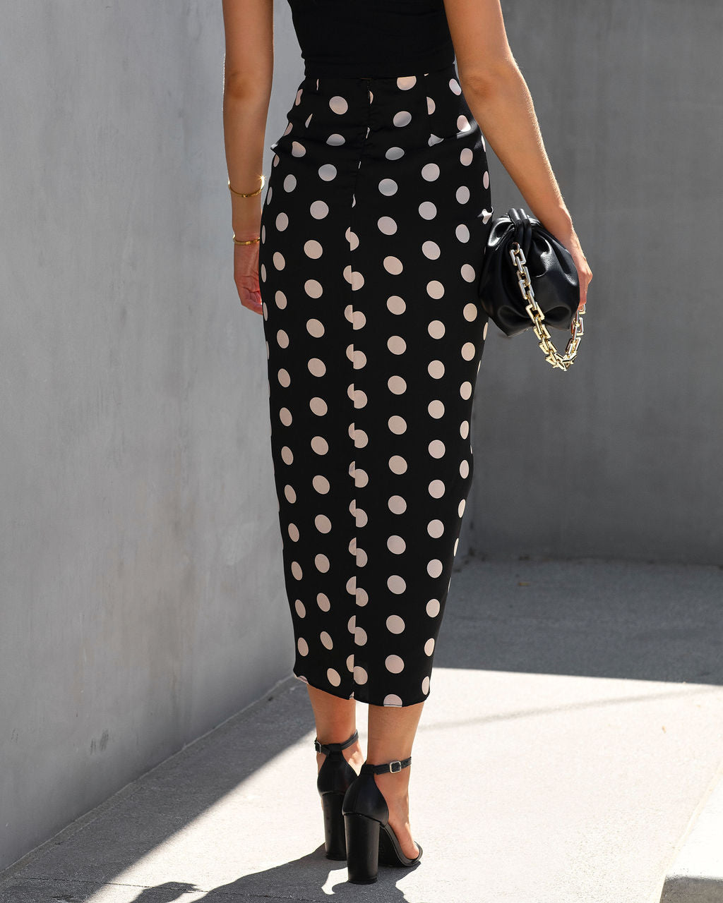 Flawless And Classy Polka Dot Drape Midi Skirt-Vogue Logic