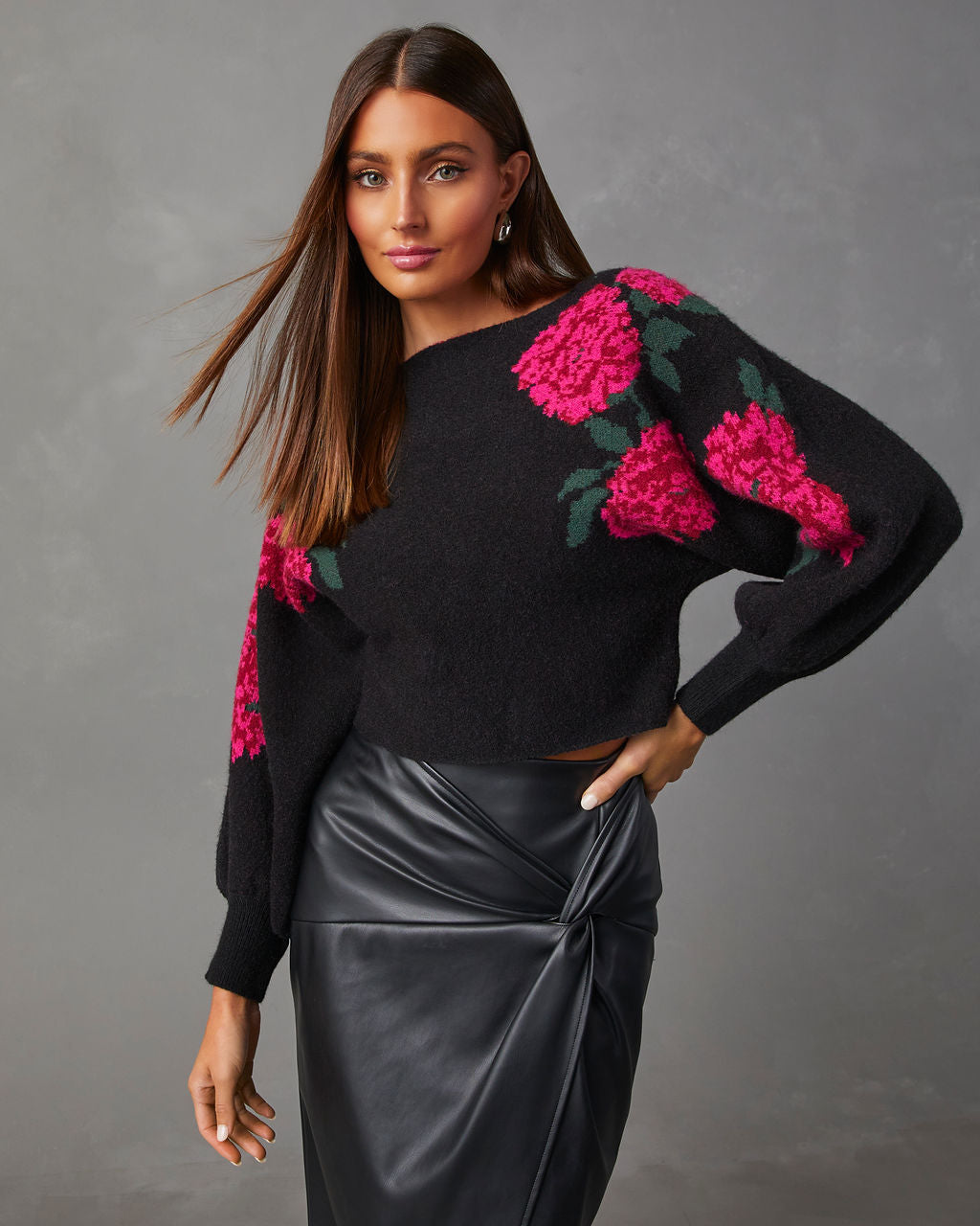 Fall Roses Floral Pullover Sweater-Vogue Logic