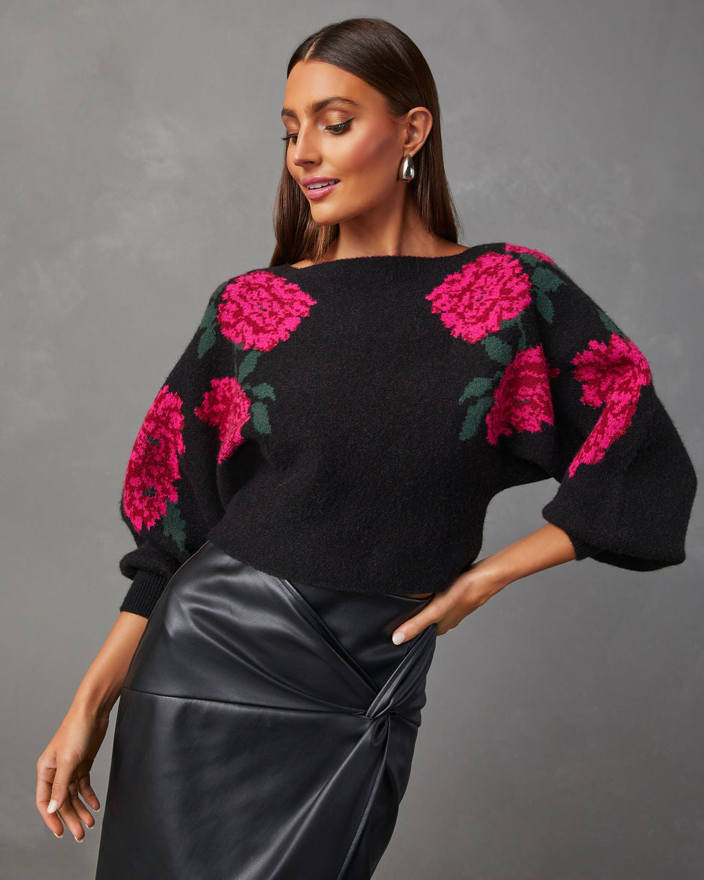Fall Roses Floral Pullover Sweater-Vogue Logic