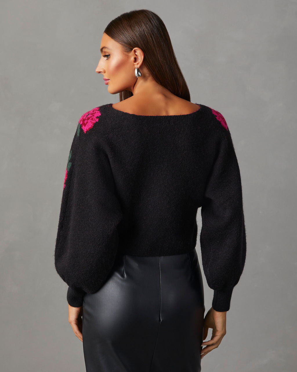 Fall Roses Floral Pullover Sweater-Vogue Logic