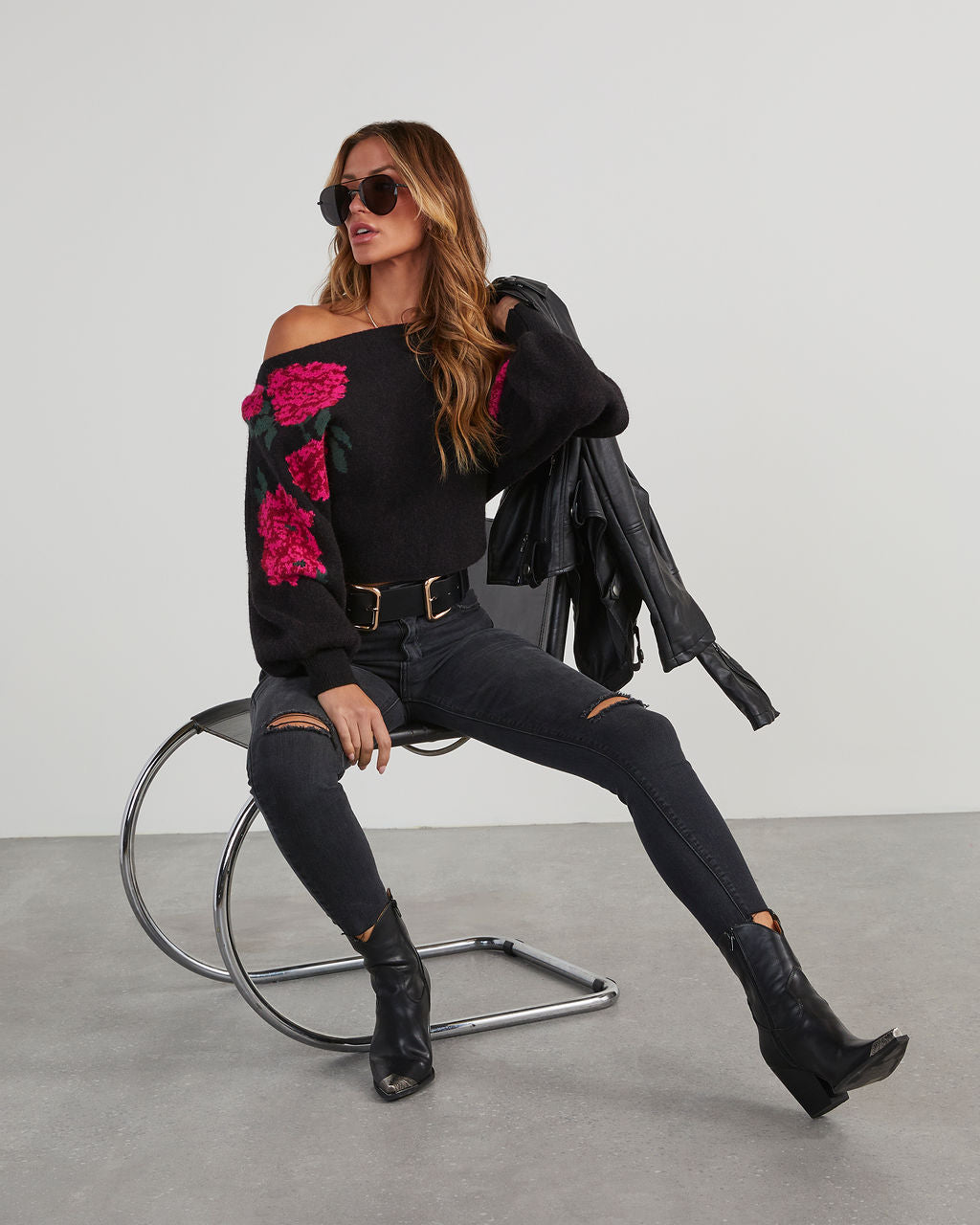 Fall Roses Floral Pullover Sweater-Vogue Logic