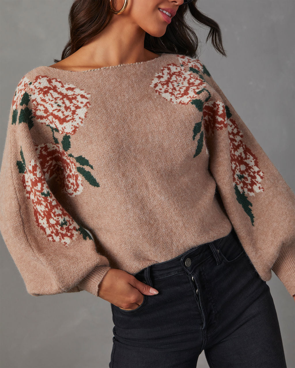 Fall Roses Floral Pullover Sweater-Vogue Logic