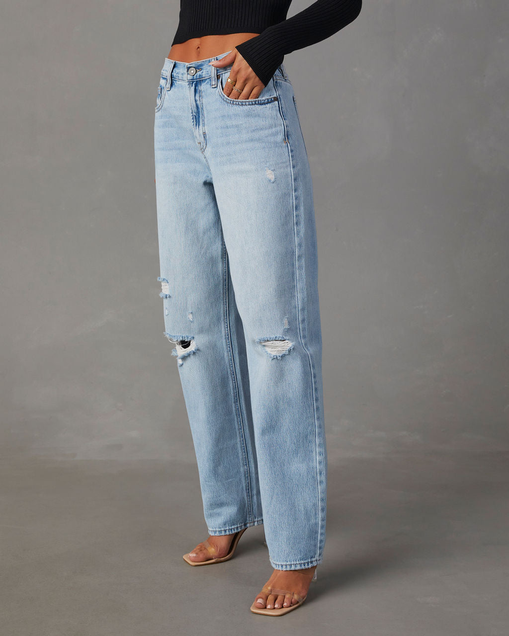 Sadine Distressed High Rise Straight Jeans-Vogue Logic