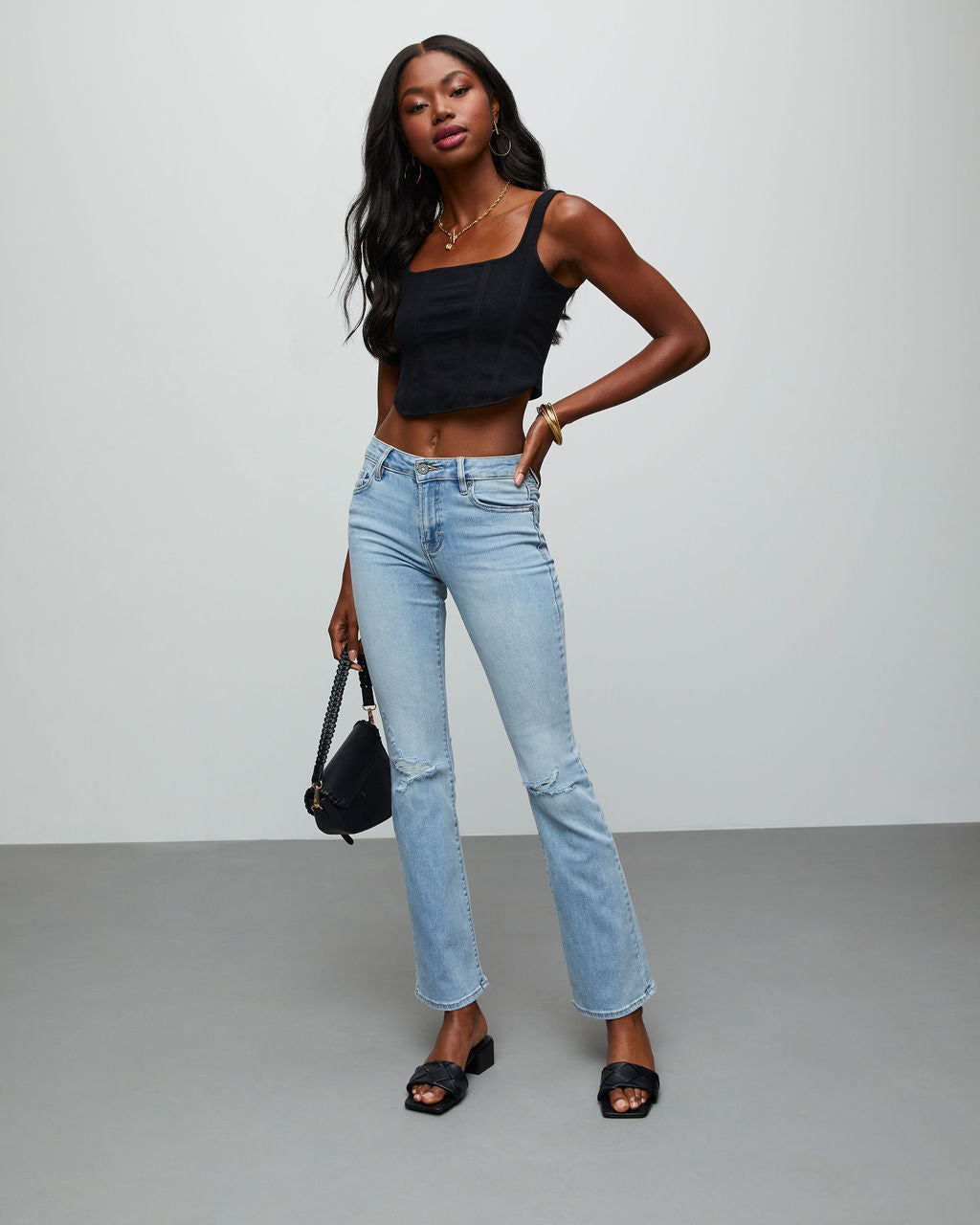Matira High Rise Distressed Flare Jeans-Vogue Logic