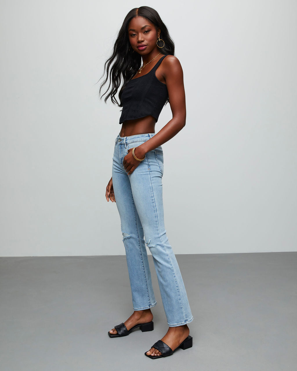 Matira High Rise Distressed Flare Jeans-Vogue Logic