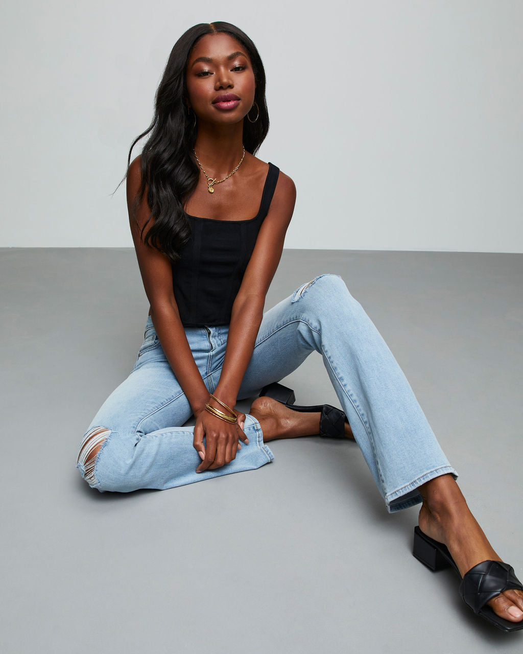 Matira High Rise Distressed Flare Jeans-Vogue Logic