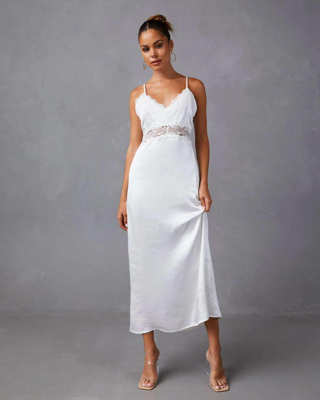 Therese Satin Lace Midi Dress-Vogue Logic