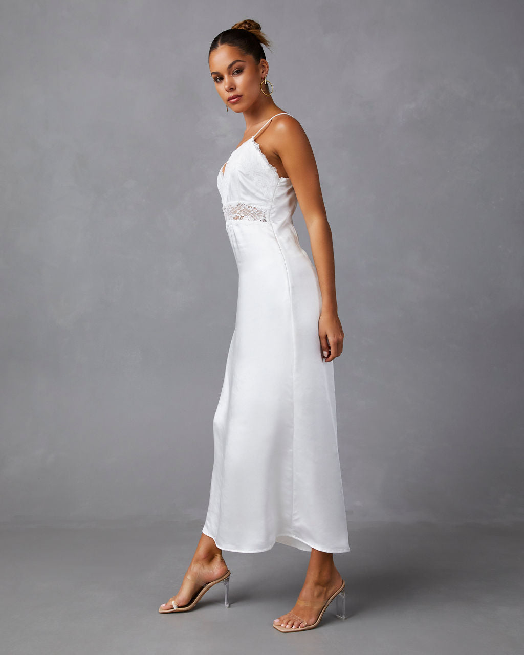 Therese Satin Lace Midi Dress-Vogue Logic