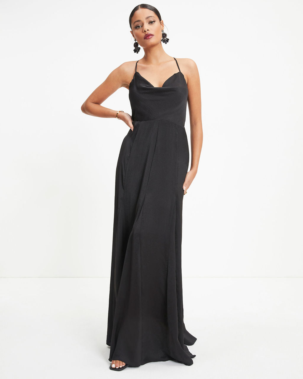 Hey Bella Satin Cowl Neck Maxi Dress-Vogue Logic