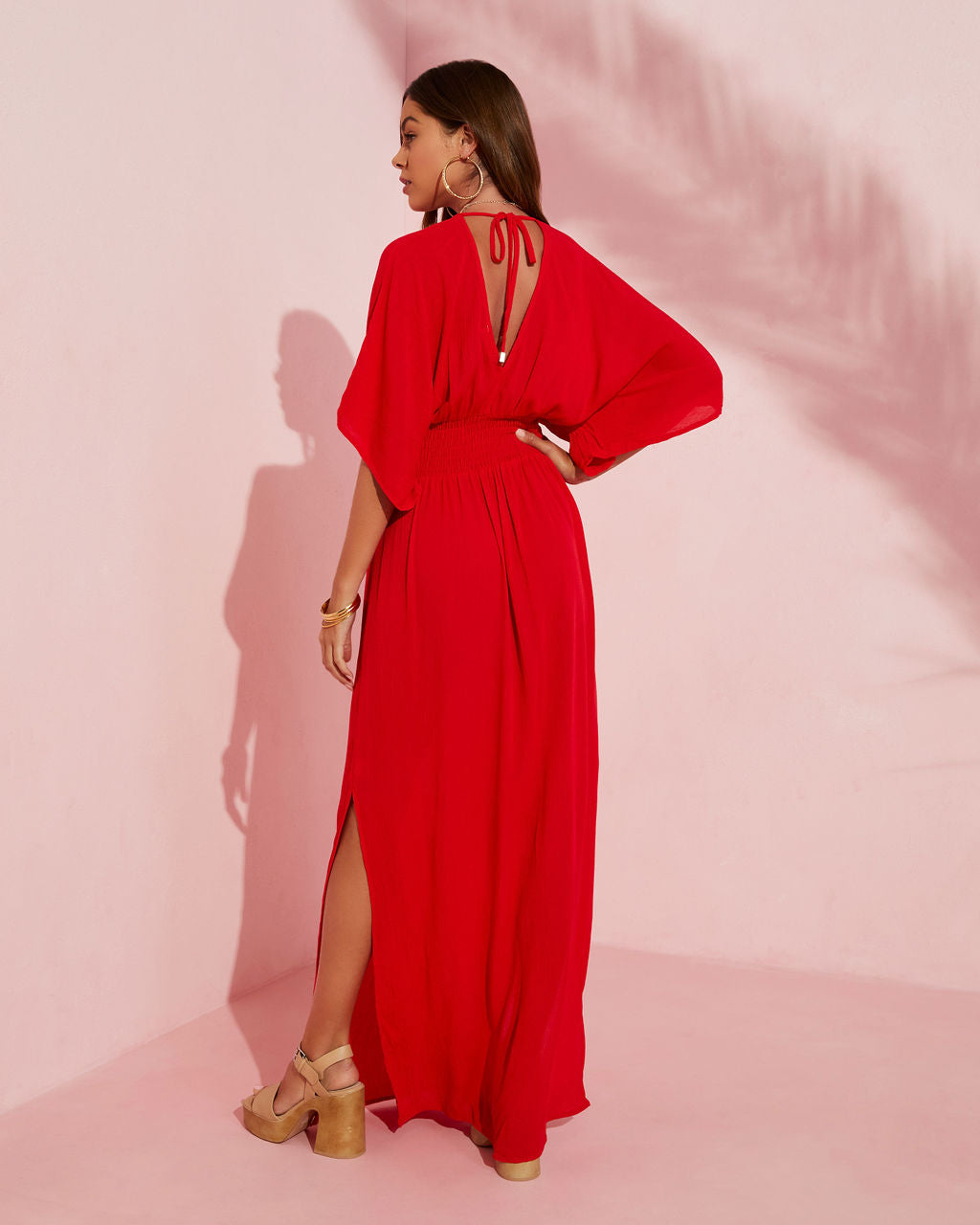 Kimona Smocked Kimono Maxi Dress-Vogue Logic