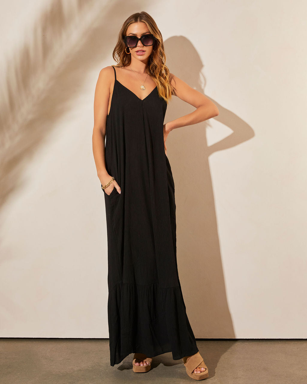 Kimonie Pocketed Maxi Dress-Vogue Logic