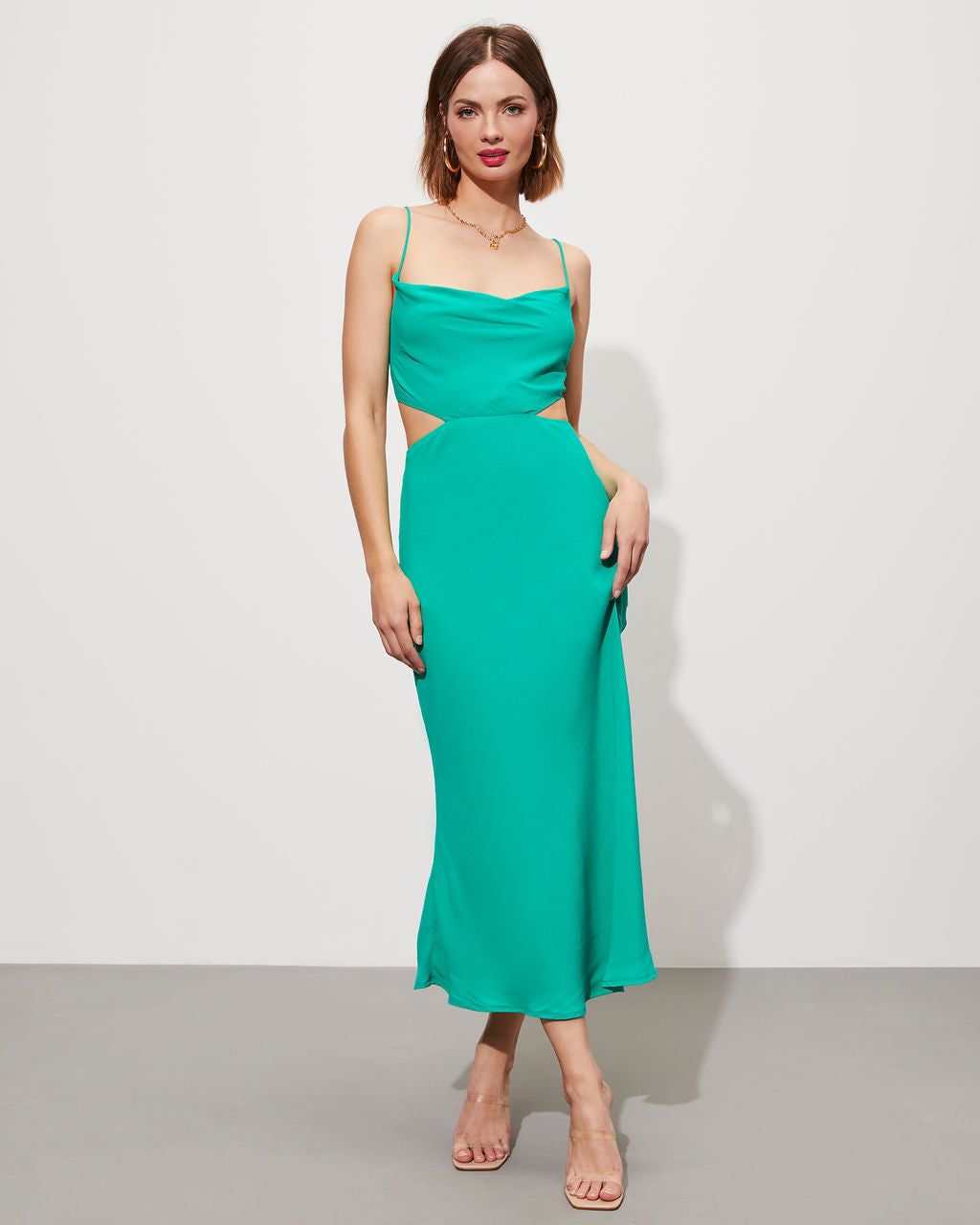 Seraphine Cowl Neck Cutout Midi Dress-Vogue Logic