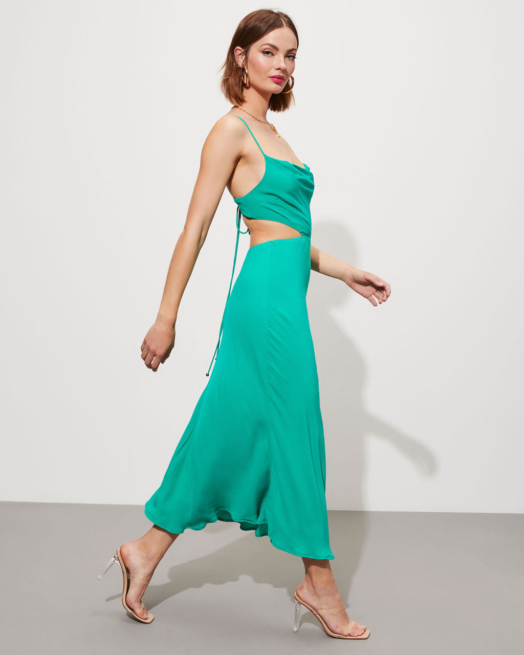 Seraphine Cowl Neck Cutout Midi Dress-Vogue Logic