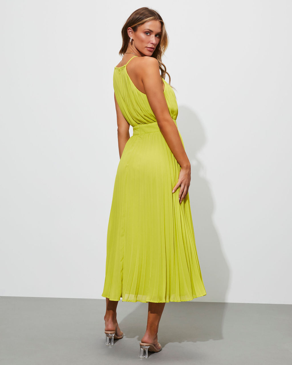Liamara Pleated Halter Midi Dress-Vogue Logic