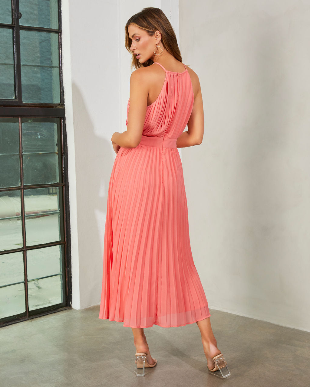 Liamara Pleated Halter Midi Dress-Vogue Logic
