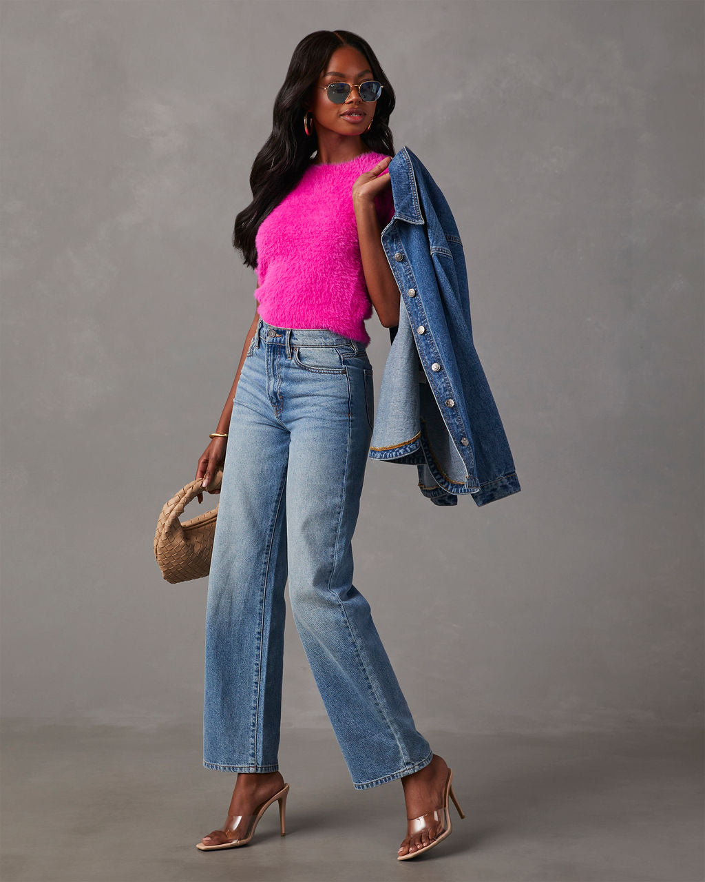 Emanuelle Fuzzy Short Sleeve Sweater Top-Vogue Logic