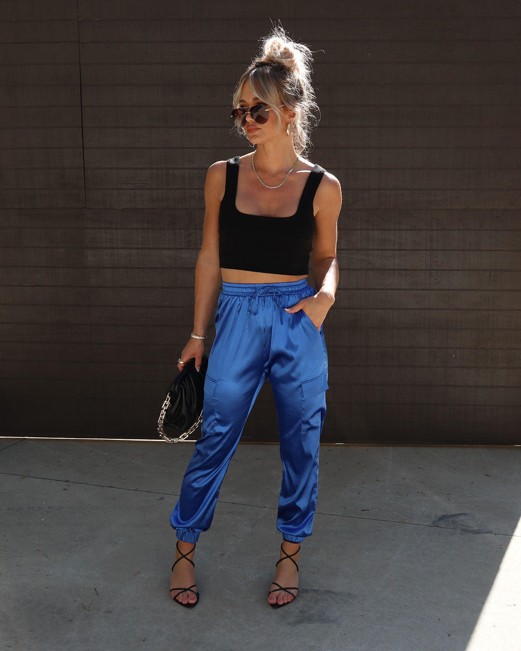 Athena Satin Cargo Pants-Vogue Logic