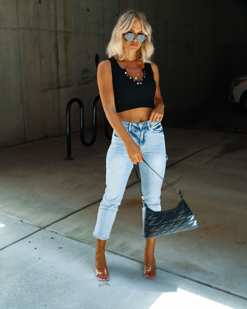 Sedalia Sleeveless Button Front Crop Top-Vogue Logic