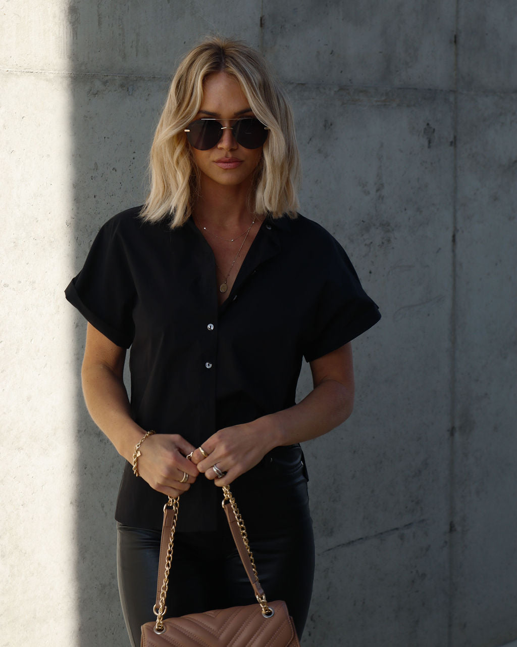 Patty Cotton Blend Button Down Top-Vogue Logic