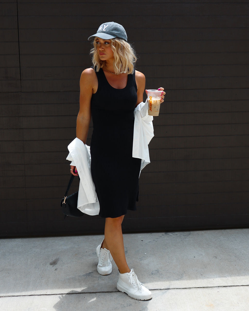 Lorena Cotton Blend Ribbed Side Slit Midi Dress-Vogue Logic