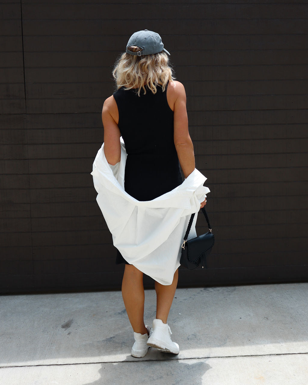 Lorena Cotton Blend Ribbed Side Slit Midi Dress-Vogue Logic