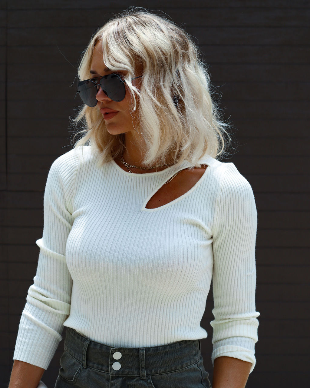 Montclair Cutout Ribbed Knit Sweater Top-Vogue Logic