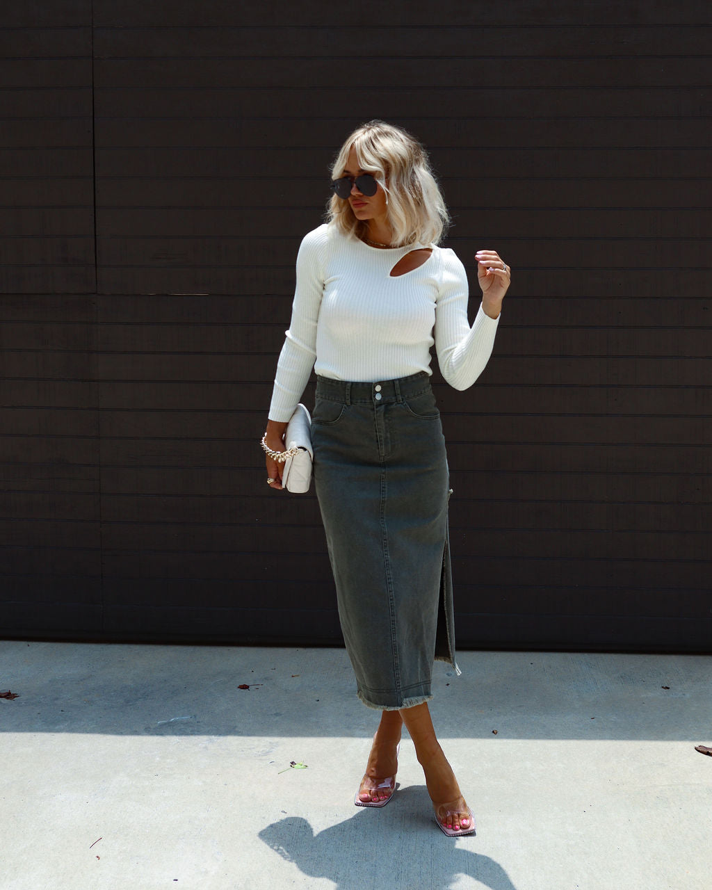 Montclair Cutout Ribbed Knit Sweater Top-Vogue Logic