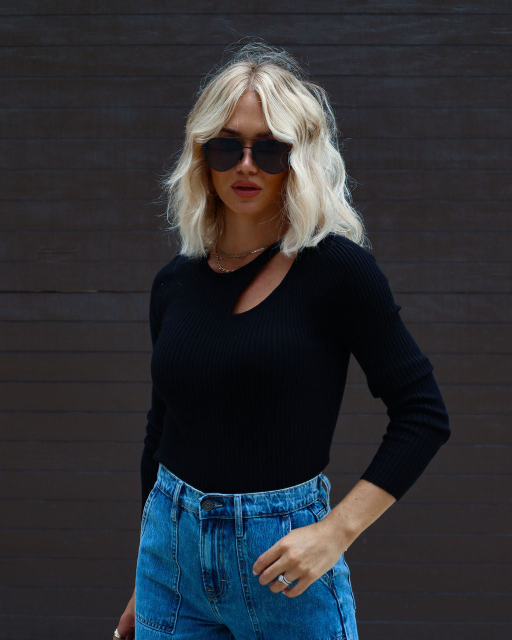 Montclair Cutout Ribbed Knit Sweater Top-Vogue Logic