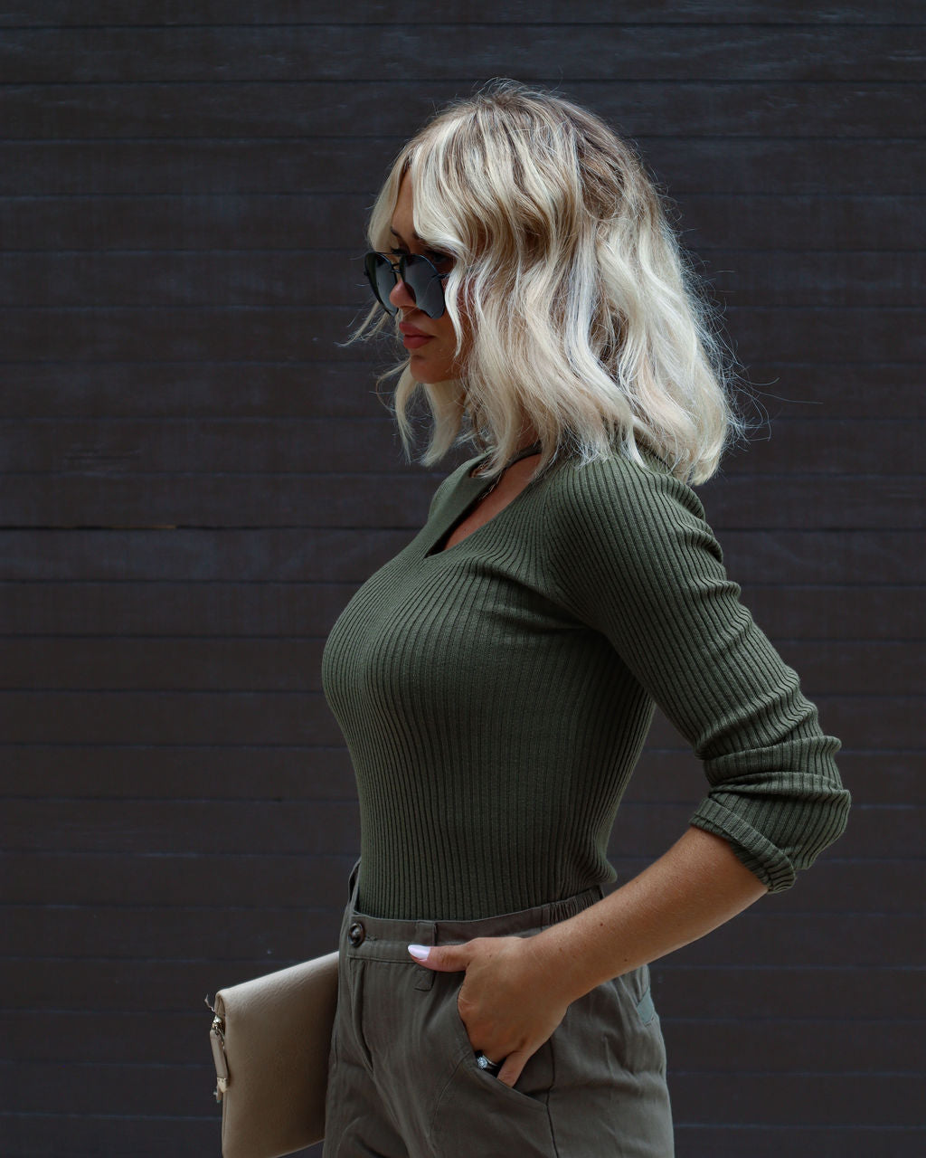 Montclair Cutout Ribbed Knit Sweater Top-Vogue Logic