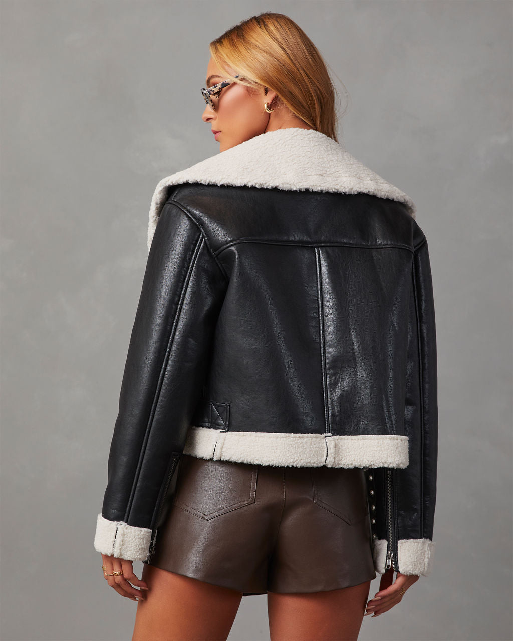 Bleeker Faux Leather Shearling Jacket-Vogue Logic