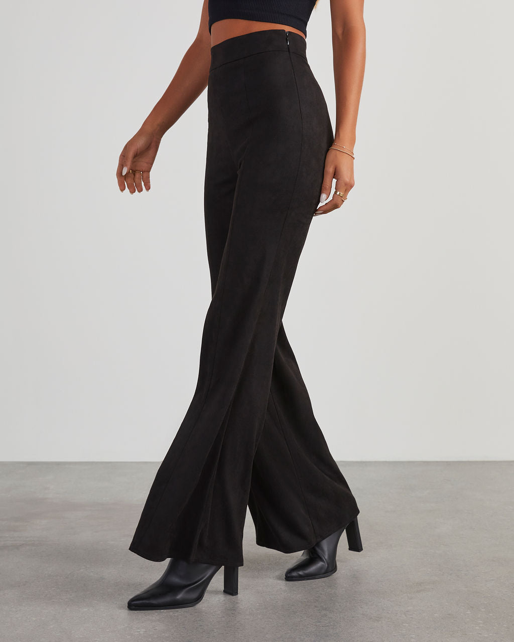 Born With It Faux Suede Wide Leg Pants-Vogue Logic